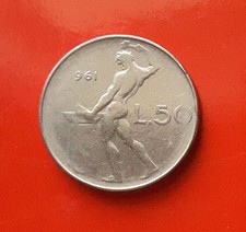 50 LIRE 1961 ERRORE - 1 INIZIALE DELLA DATA, R E 0 DEL VALORE EVANESCENTI [A549]
