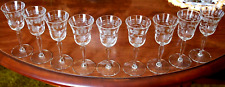 Antique Set 9 WINE/CORDIAL GLASSES Hand Cut DOTS & LINES W FLOWERS Optic Panel