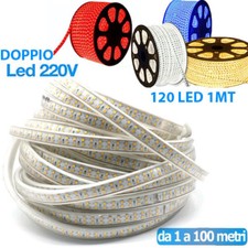 STRISCIA LED STRIP DOPPIO LED 5050 3014 INTERNO ESTERNO 220V BOBINA 1MT A 100 MT