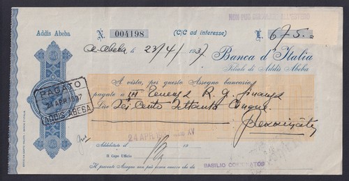 Assegno addis abeba lire - abeba, 675