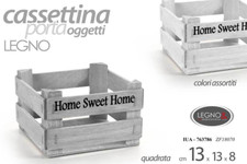 CASSETTA PORTA OGGETTI CONTENITORE CESTINO LEGNO CASSETTINA HOME SWEET 13*13*8CM