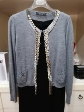 Cardigan Twin Set Simona Barbieri TG. L Lana 100% Grigio. Con Catene e perle 