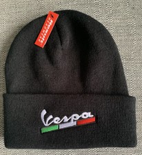 Vespa Inspired Embroidered Black Beanie. Scooter Logo. Retro, Northern Soul