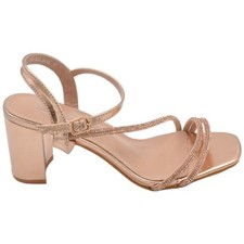Scarpe sandalo donna oro rosa pelle lucida con fasce a incrocio con strass chius