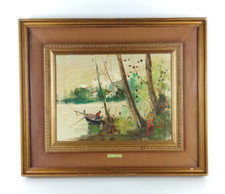 QUADRO FIRMATO M. ARGENTO PAESAGGIO VINTAGE 52,5 X 62,5 CM