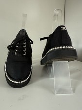 Scarpe da ginnastica autentiche Chanel G32357 nere con logo Grosgrain Pearl 36 UK 3