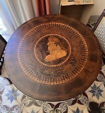 Tavolo rotondo stile antico mobile legno intarsiato XX sec