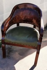 Poltrona Vintage In Pelle Di Vacchetta Cuoio Legno