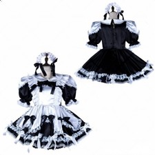 Costume cosplay vestito raso nero chiudibile a chiave ragazza cameriera Sissy su misura