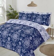 NightComfort Set Copripiumino Stampa Barocca Motivo Damascato con Federa, Blu