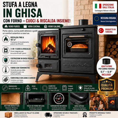 Stufa legna ghisa con - ghisa,