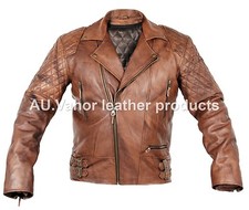 Giacca Da Moto Classica Vintage In Pelle Marrone Invecchiata Con Diamanti