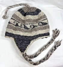 Cappello da cacciatore vintage Nepal 100% lana e pile berretto paraorecchie marrone con nappa