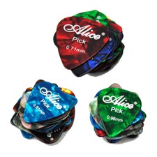 Lotto di 100 pezzi plettri plettri per chitarra in celluloide Alice AP-A 0,71 / 0,81 / 0,96mm