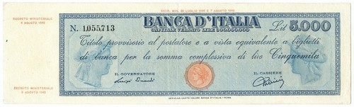 5000 lire titolo - 5000, provvisorio