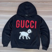 gucci black lamb-print hooded