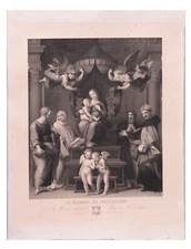 Stampa antica: "La Madonna del Baldacchino" Giovanni Fosella 1860ca da Raffaello
