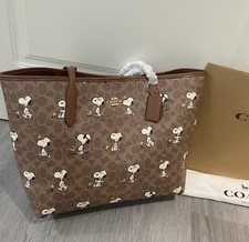 Borsa Coach x PEANUTS City Tote Bag Firma Tela Rivestita Snoopy CBJ89 Outlet Nuova 