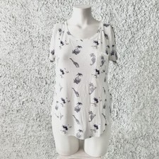 HOLLISTER T-SHIRT MAGLIA MANICHE CORTE JUNGLE SAVANA BIANCO BLU BASIC FANTASIA