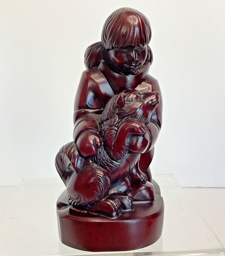 Scultura statuina cane slitta