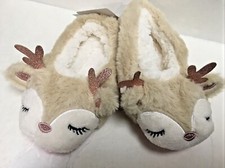 CAPELLI NY ~ Reindeer Girls Slippers Socks w/Faux Fur & Grippers Assorted sizes