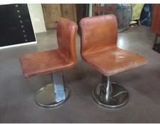 Coppia Di Sedie In Pelle Di Ettore Sottsass Anni 70