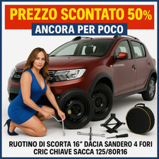 Ruotino Di Scorta 16" Dacia Sandero Stepway 4 Fori Cric Chiave Sacca 125/80R16