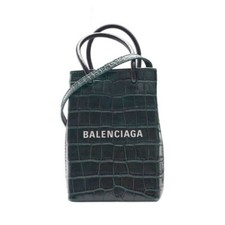 Balenciaga Green Croc Shopping Phone Holder Crossbody Bag