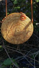Borsa in rattan rotonda intrecciata a mano Bali clip con bottoni stock USA