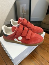 Autentiche sneakers ISABEL MARANT Beth donna 7B rosso scamosciato beige nuove con etichette $495
