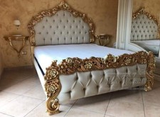 Letto Matrimoniale contenitore ecopelle Barocco legno foglia oro PILISSENA