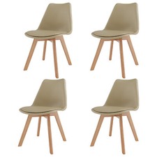 Set di 4 sedie imbottite da pranzo soggiorno cucina gambe legno di faggio beige