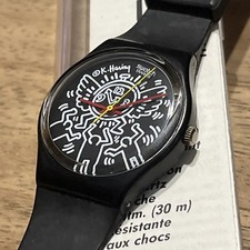 Orologio Swatch Vintage Keith Haring Raro GZ104 BLANC SUR NOIR 1986 34mm GZ 104 86