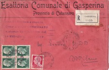C18111-REGNO, CATANZARO, RACCOM. DA GASPERINA A MILANO, QUARTINA 25c.+20c., 1941
