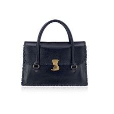 Autentica borsa a mano Gucci in pelle nera con chiusura a gancio cucita a frusta