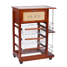 Carrello portapane con portabottiglie e cesti portafrutta Ciliegio