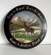 BERSAGLIO LEGNO DIPINTO A MANO CERVO ARTE FOLK TEDESCA PRIMA METÀ XX SECOLO