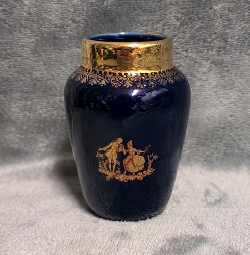 Vaso blu con bordo colore - , oro