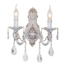 Applique candelabro doppio pendenti a gocce stile retrò attacco E14 bianco oro