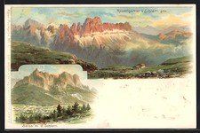Cartolina artistica firmata Heubner: Siusi allo Sciliar, veduta del paese con lo Sciliar, Catinaccio 