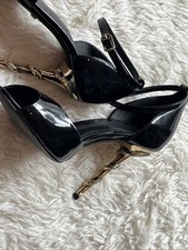 Schutz Heels 7B Gold Snake Heel Nero Raro 🍒🍒