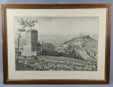 Laurenzio Laurenzi (1878 - 1946) INCISIONE ACQUAFORTE ASSISI QUADRO con Cornice