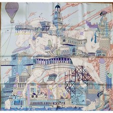 Foulard Hermes Hippopolis Di Ugo Gattoni 90 Cm Seta Carre Cavallo Castello Blu