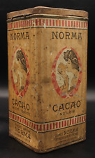 Vecchia Rara Grande Scatola di Latta Cacao Norma Svizzera Mercato