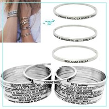 Bracciale donna acciaio Inox rigido braccialetto argento scritta frase dedica 