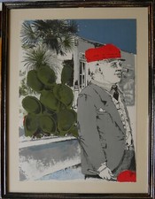 BRUNO CARUSO litografia Le Strade Ferrate 65x46 firmata numerata 1970 cornice