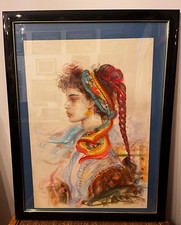 Jovan Vulic (1951) Ritratto di ragazza,tecnica mista su carta, cm 70x50, firmato