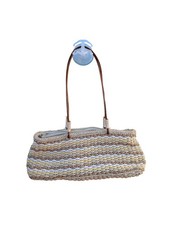 Borsa in tessuto effetto rafia multicolor a righe multicolore beige con Tracolla