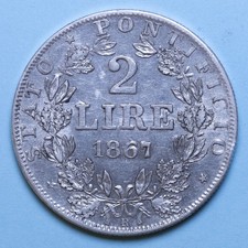 PIO IX 2 LIRE 1867 XXII ROMA