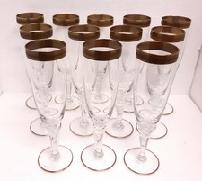 BOEMIA CRISTALLO VINTAGE mid century set 12pz. FLUTE bicchieri ORO 24k GOLD RIM